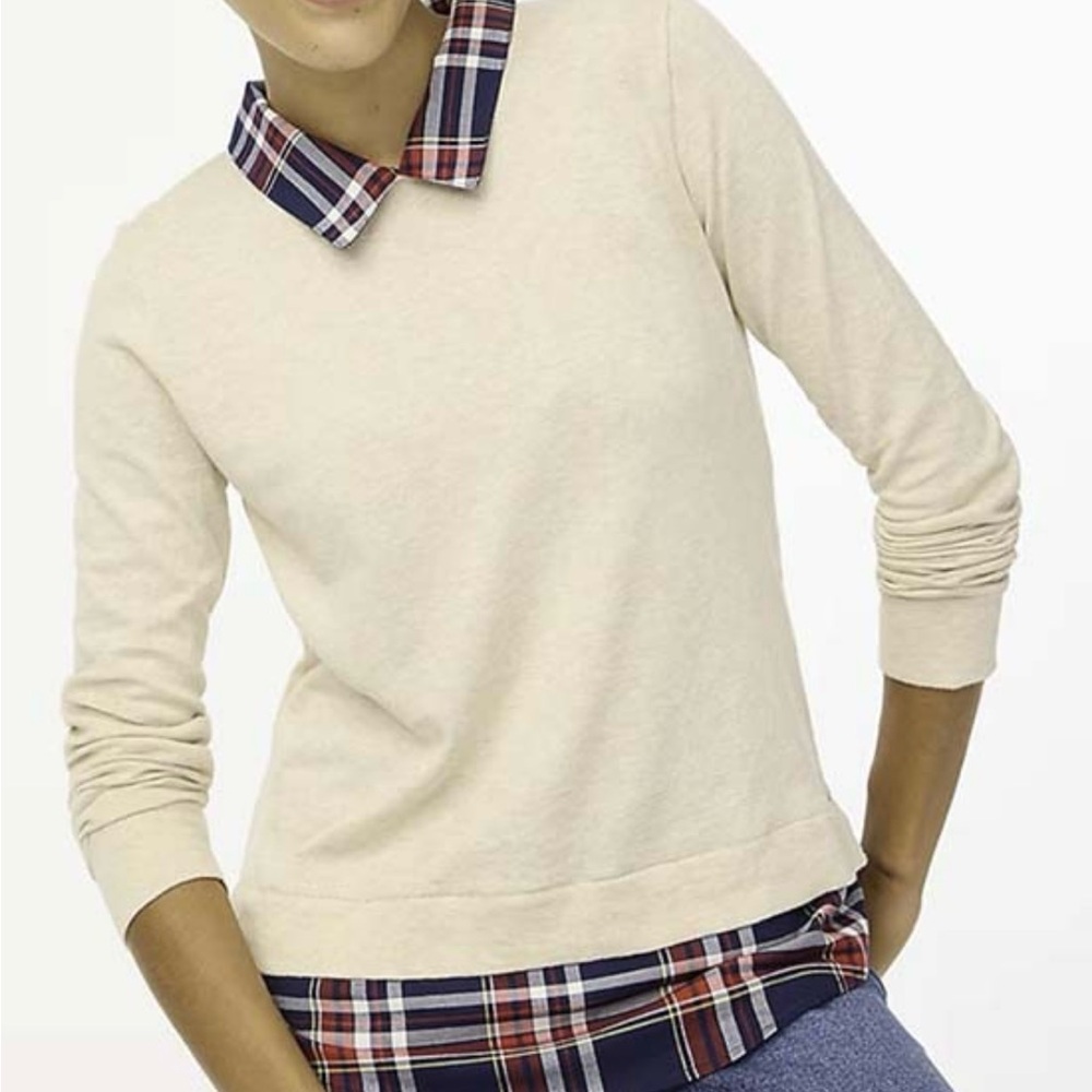 Plaid Collar Cream Top